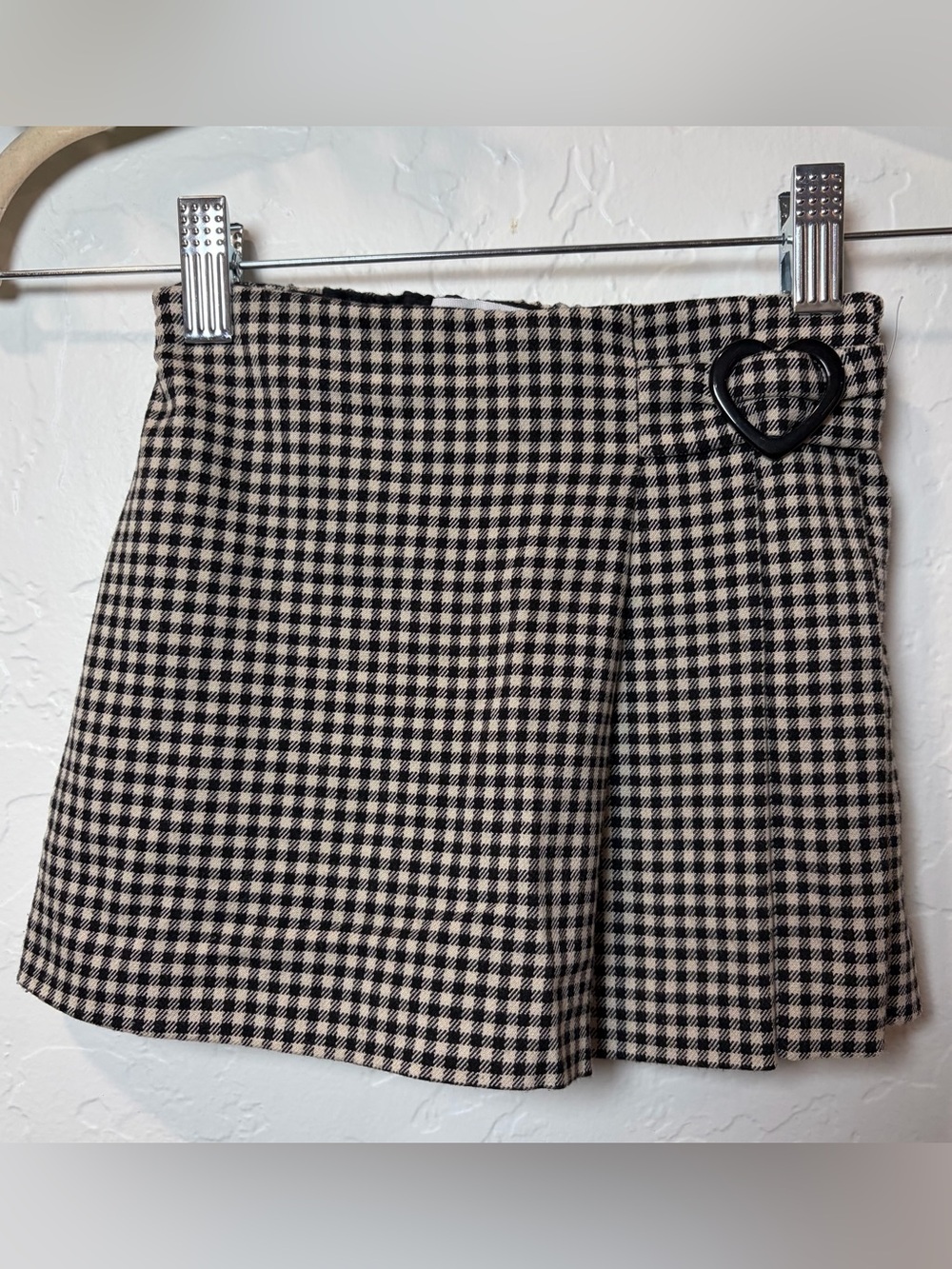 Zara Girls Houndstooth Skort Black White Heart Detail 4-5Y EUC